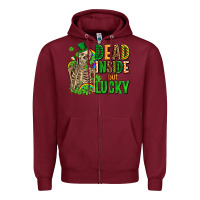 Burgundy dead inside but lucky  with skeleton Zipper Hoodie - AdoDesignShop