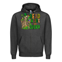 Charcoal Heather dead inside but lucky  with skeleton Zipper Hoodie - AdoDesignShop