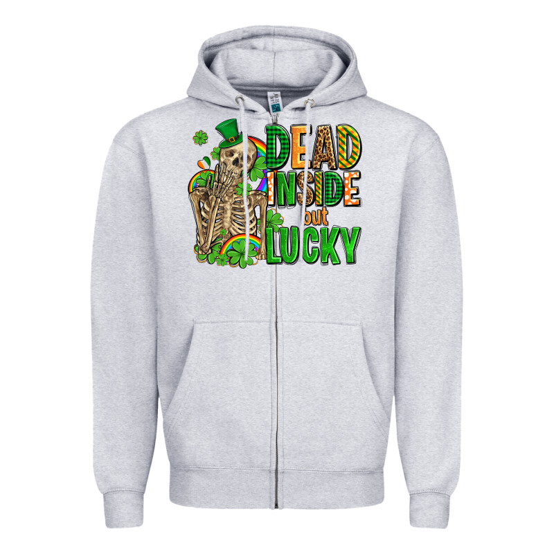Dead Inside But Lucky  With Skeleton Zipper Hoodie by AdoDesignShop | Teevron