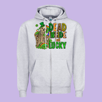 Dead Inside But Lucky  With Skeleton Zipper Hoodie Designed By Adodesignshop