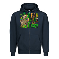 Navy dead inside but lucky  with skeleton Zipper Hoodie - AdoDesignShop