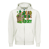 Oatmeal Heather dead inside but lucky  with skeleton Zipper Hoodie - AdoDesignShop