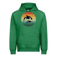 Emerald orca family vintage retro art, killer whale family Urban Hoodie - linhVisuals