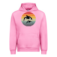 Fuchsia Pink orca family vintage retro art, killer whale family Urban Hoodie - linhVisuals