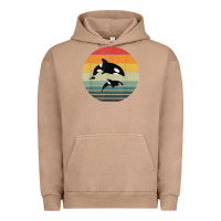 Pigment Burro orca family vintage retro art, killer whale family Urban Hoodie - linhVisuals