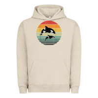 Pigment French Oak orca family vintage retro art, killer whale family Urban Hoodie - linhVisuals