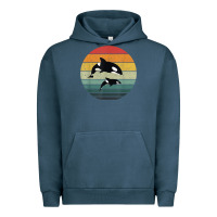 Pigment Midnight Navy orca family vintage retro art, killer whale family Urban Hoodie - linhVisuals