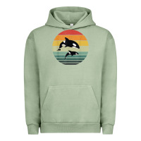 Pigment Oil Green orca family vintage retro art, killer whale family Urban Hoodie - linhVisuals