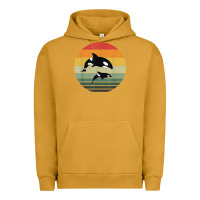 Pigment Peanut Butter orca family vintage retro art, killer whale family Urban Hoodie - linhVisuals