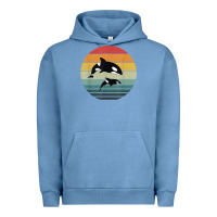 Pigment Pebble Blue orca family vintage retro art, killer whale family Urban Hoodie - linhVisuals