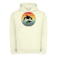 Pigment Pistachio orca family vintage retro art, killer whale family Urban Hoodie - linhVisuals