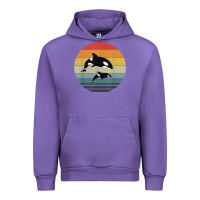Tulip orca family vintage retro art, killer whale family Urban Hoodie - linhVisuals