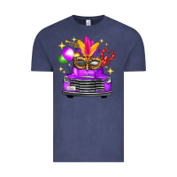 Vintage Denim Mardi Gras Truck Leopard Mask Vintage Tee - FaDigitalArtStudio