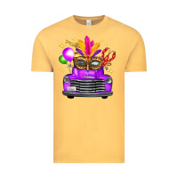 Vintage Mustard Mardi Gras Truck Leopard Mask Vintage Tee - FaDigitalArtStudio