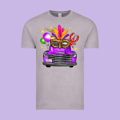 Mardi Gras Truck Leopard Mask Vintage Tee Designed By Fadigitalartstudio