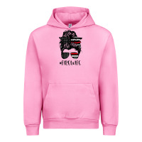 Fuchsia Pink fire wife messy bun firefighter wife thin red line husband Urban Hoodie - linhVisuals