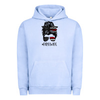 Pigment Grape Ice fire wife messy bun firefighter wife thin red line husband Urban Hoodie - linhVisuals