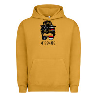 Pigment Peanut Butter fire wife messy bun firefighter wife thin red line husband Urban Hoodie - linhVisuals