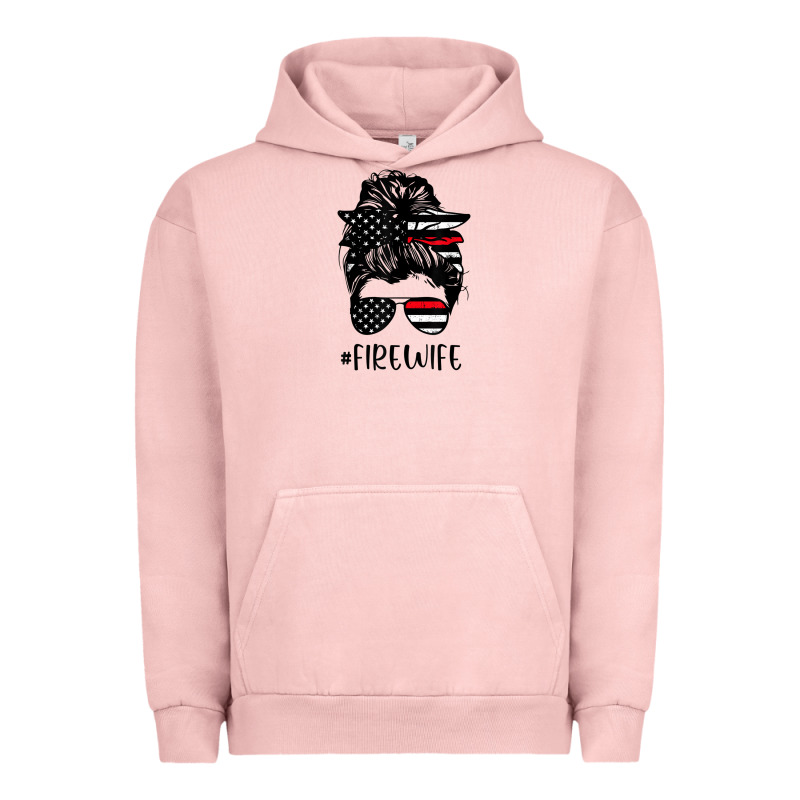 Fire Wife Messy Bun Firefighter Wife Thin Red Line Husband Urban Hoodie by linhVisuals | Teevron