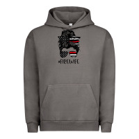 Pigment Tornado fire wife messy bun firefighter wife thin red line husband Urban Hoodie - linhVisuals