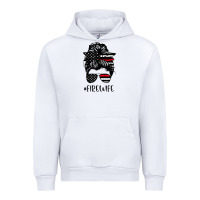 White fire wife messy bun firefighter wife thin red line husband Urban Hoodie - linhVisuals