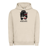Pigment French Oak fire wife messy bun firefighter wife thin red line husband Urban Hoodie - linhVisuals