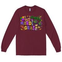 Burgundy happy mardi gras Long Sleeve Tee - FaDigitalArtStudio