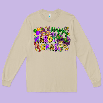 Happy Mardi Gras Long Sleeve Tee Designed By Fadigitalartstudio