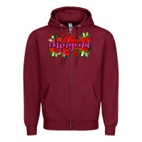 Burgundy Chingona with roses Zipper Hoodie - AdoDesignShop