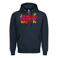 Navy Chingona with roses Zipper Hoodie - AdoDesignShop
