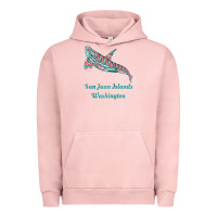 Pigment Salmon san juan islands upward orca killer whale native american raglan baseb Urban Hoodie - linhVisuals