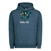 Pigment Midnight Navy sitka alaska native american tribal orca killer whale raglan baseball Urban Hoodie - linhVisuals