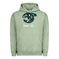 Pigment Oil Green sitka alaska native american tribal orca killer whale raglan baseball Urban Hoodie - linhVisuals