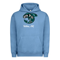 Pigment Pebble Blue sitka alaska native american tribal orca killer whale raglan baseball Urban Hoodie - linhVisuals