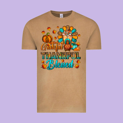 Grateful Thankful Blessed Thanksgiving Cold Drink Vintage Tee Designed By Fadigitalartstudio