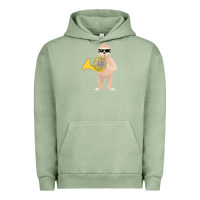 Pigment Oil Green funny sloth wearing sunglasses playing french horn Urban Hoodie - linhVisuals