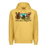 Antique Gold Peace Love Bengal Cat Premium Hoodie - LillyAllenDesigns