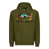 Army Green Peace Love Bengal Cat Premium Hoodie - LillyAllenDesigns