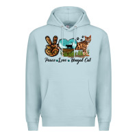 Blue Mist Peace Love Bengal Cat Premium Hoodie - LillyAllenDesigns