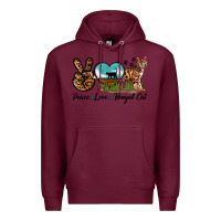 Burgundy Peace Love Bengal Cat Premium Hoodie - LillyAllenDesigns