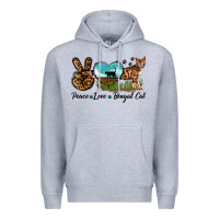 Heather Grey Peace Love Bengal Cat Premium Hoodie - LillyAllenDesigns
