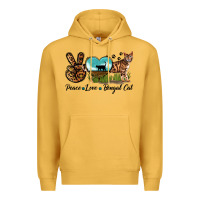 Mustard Peace Love Bengal Cat Premium Hoodie - LillyAllenDesigns