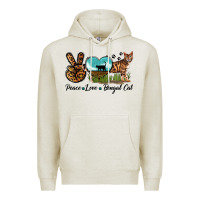 Oatmeal Heather Peace Love Bengal Cat Premium Hoodie - LillyAllenDesigns