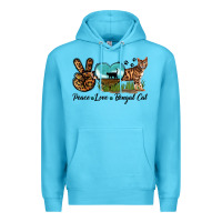 Ocean Blue Peace Love Bengal Cat Premium Hoodie - LillyAllenDesigns