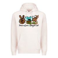 Pale Pink Peace Love Bengal Cat Premium Hoodie - LillyAllenDesigns