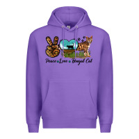 Purple Peace Love Bengal Cat Premium Hoodie - LillyAllenDesigns