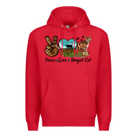 Red Peace Love Bengal Cat Premium Hoodie - LillyAllenDesigns