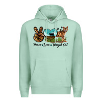 Seafoam Peace Love Bengal Cat Premium Hoodie - LillyAllenDesigns