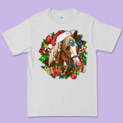 Horse Christmas Wreath Premium Tee Designed By Cowgirlartshop
