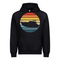 Black boat t  shirt boat trip silhouette on a distressed retro sunset produc Urban Hoodie - linhVisuals